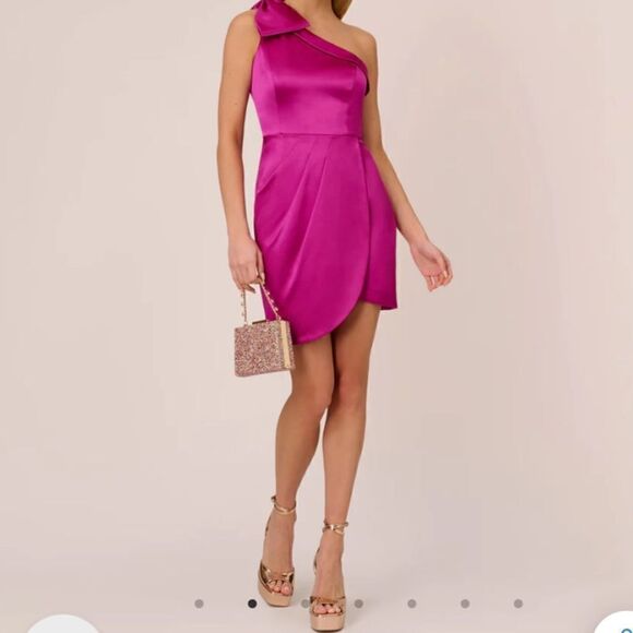 NEW Adrianna Papell size 16 One-Shoulder Statin Charmeuse Mini Dress Plus size - Picture 4 of 6